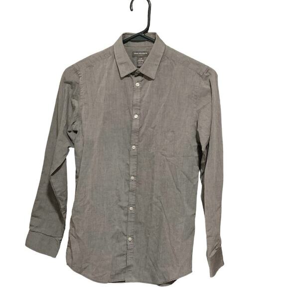 Van Heusen Mens Size Large Button Up Dress Shirt Grey Flex Slim Fit Wrinkle Free - Picture 1 of 5